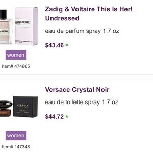 Versace Crystal Noir  
Zadig and Voltaire.  
Brand new!